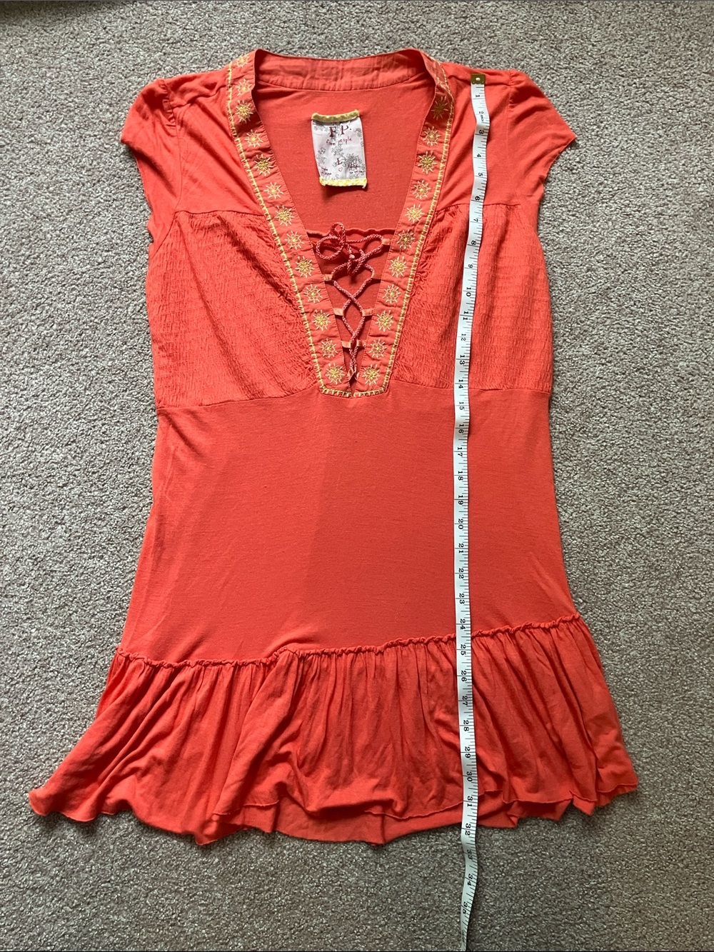 Free People Coral Lace-Up V-Neck Tunic
